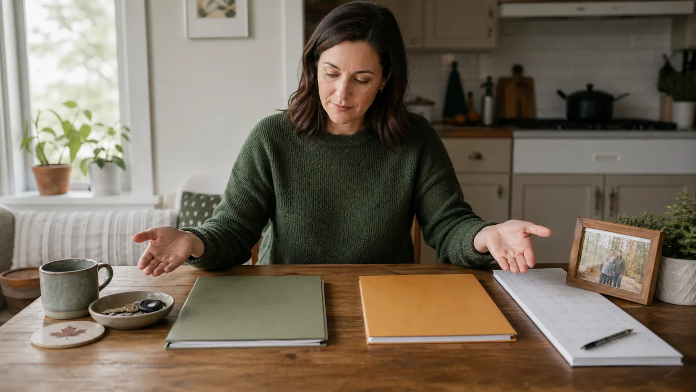 Woman weighing two savings paths at a kitchen table to compare a TFSA and RRSP